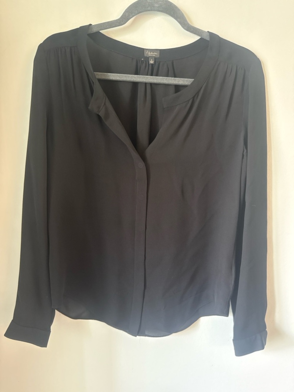 Babaton Black Long-Sleeve Button-Front Blouse